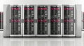 Network Server Racks In a Modern Data Center. AI Brain Analyzing. Royalty Free Stock Photo