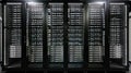 Network Server Racks In a Modern Data Center. AI Brain Analyzing. Royalty Free Stock Photo