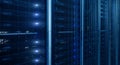 Network server room with racks in data center. Blink Led lamp. Royalty Free Stock Photo