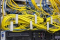 Network server room routers with fusebox panel. Neatly twisted wires. Datacentre interface and equipment. Network and technology Royalty Free Stock Photo