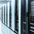 Network Servers in Data Center Modern Technology, Big Data Storage, Cloud Computing Infrastructure Royalty Free Stock Photo