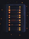 A network of servers features blinking lights, indicating active processes in a dimly lit data center, emphasizing busy Royalty Free Stock Photo