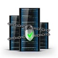Network servers with a lock with chain. Security database. Stock Royalty Free Stock Photo