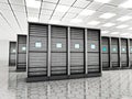 Network servers in a row in the room. 3D illustration Royalty Free Stock Photo