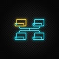 Network, share. Blue and yellow neon vector icon. Transparent background