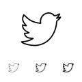 Network, Social, Twitter Bold and thin black line icon set