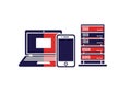 Reliable server network with phone and laptop for cloud computing and data solutions Royalty Free Stock Photo