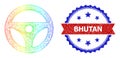 Network Steering Wheel Mesh Icon with Spectrum Gradient and Grunge Bicolor Bhutan Watermark