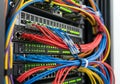 Network switch with colorful cables Royalty Free Stock Photo