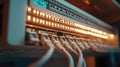 Network switch with connected ethernet cables flashing in data center Royalty Free Stock Photo