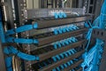 Network switch and ethernet cables in rack cabinet Royalty Free Stock Photo
