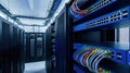 Network switch and network ethernet cables in modern server room data center Royalty Free Stock Photo