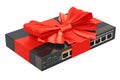Network switch with ribbon and bow, gift concept. 3D rendering Royalty Free Stock Photo