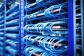 network switch with several connected ethernet cables Royalty Free Stock Photo