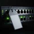 A network switch is shown with multiple Ethernet ports, some of which have green Royalty Free Stock Photo