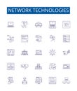 Network technologies line icons signs set. Design collection of Networking, Technologies, LAN, WAN, Routers, Switches