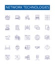 Network technologies line icons signs set. Design collection of Networking, Technologies, LAN, WAN, Routers, Switches
