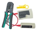 Network tester and crimping tool with RJ45 connector Royalty Free Stock Photo