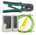 Network tester and crimping tool with RJ45 connector Royalty Free Stock Photo