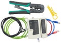 Network tester and crimping tool with RJ45 connector Royalty Free Stock Photo