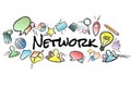 Network title isolated on a background and surounded by multimed Royalty Free Stock Photo