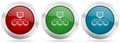 Network vector icon set. Red, blue and green silver metallic web buttons with chrome border