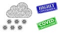 Textured Highly Contagious Badges and Triangle Mesh Virus Rain Cloud Icon