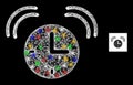 Network Web Mesh Alarm Clock Icon with Colorful Light Spots
