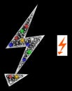 Network Web Mesh Electric Arrow Icon with Colorful Glitter Dots