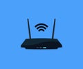 Network wi-fi router with two antennas logo design. Broadband, Wifi wireless internet signal, Internet connection business concept Royalty Free Stock Photo