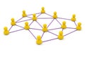 Yellow people figurines connected in a network isolated on white background Royalty Free Stock Photo