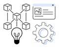 Blockchain Network, Innovation Idea, and Web Interface with Gear for Process Optimization Royalty Free Stock Photo