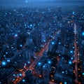Networked city Sapporo business district on the internet, concept image