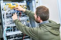 network engineer admin works with server equipment Royalty Free Stock Photo