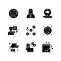 Networking black glyph icons set on white space Royalty Free Stock Photo