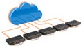 Networking connection concept. Computer cloud with network switches, 3D rendering Royalty Free Stock Photo