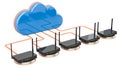 Networking connection concept. Computer cloud with routers, 3D r Royalty Free Stock Photo
