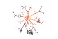 Networking, connectivity, branching concept sketch. Hand drawn isolated vector Royalty Free Stock Photo