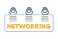 Networking or Coworking Banner, Top View or Businesspeople Working on Computers. Icon or Badge Isolated