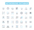 Networking database linear icons set. Connect, Collaboration, Relationships, Communication, Contacts, Sharing, Data line