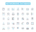 Networking database linear icons set. Connect, Collaboration, Relationships, Communication, Contacts, Sharing, Data line