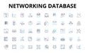 Networking database linear icons set. Connect, Collaboration, Relationships, Communication, Contacts, Sharing, Data