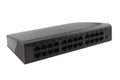 Networking ethernet 24 port switch isolated on white background. Ethernet hub, active hub, network hub, repeater hub, multiport