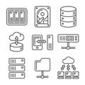 Networking File Share and NAS Server Icons Set. Line Style Vector