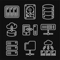 Networking File Share and NAS Server Icons Set. Line Style Vector