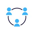 networking icon with three people connected in a circular pattern, vector illustration symbol for community, teamwork, and social