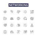 Networking line vector icons and signs. Connecting, Linking, Interlinking, Interconnecting, Socializing, Communicating Royalty Free Stock Photo