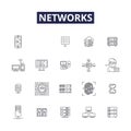 Networks line vector icons and signs. Connections, Links, Networking, Interconnects, Mesh, Web, Infrastructure, Wireless