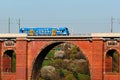 Netzschkau, Germany - April 30, 2023: Vogtland regional train crosses the Goltzsch Viaduct, the largest brick-built railway bridge