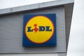 Closeup of lidl logo on supermarket store front